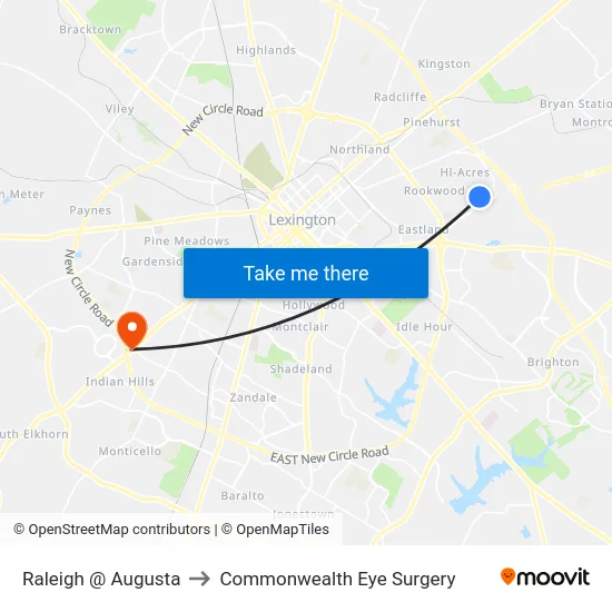 Raleigh @ Augusta to Commonwealth Eye Surgery map