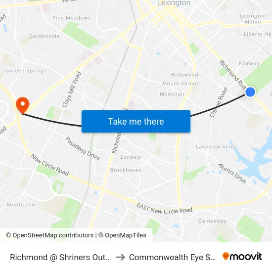 Richmond @ Shriners Outbound to Commonwealth Eye Surgery map