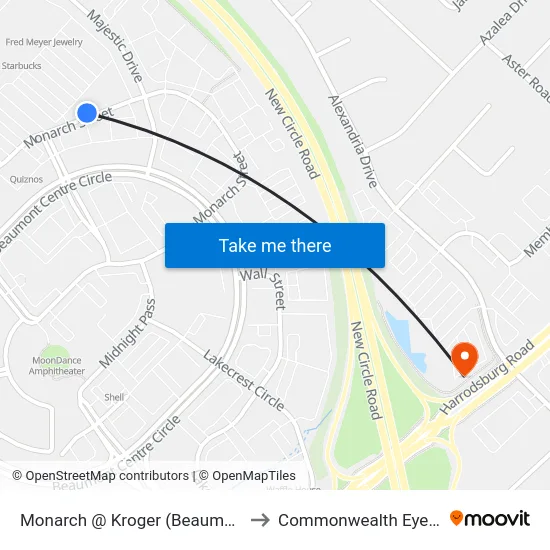 Monarch @ Kroger (Beaumont Center) to Commonwealth Eye Surgery map