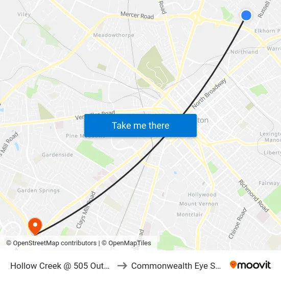 Hollow Creek @ 505 Outbound to Commonwealth Eye Surgery map