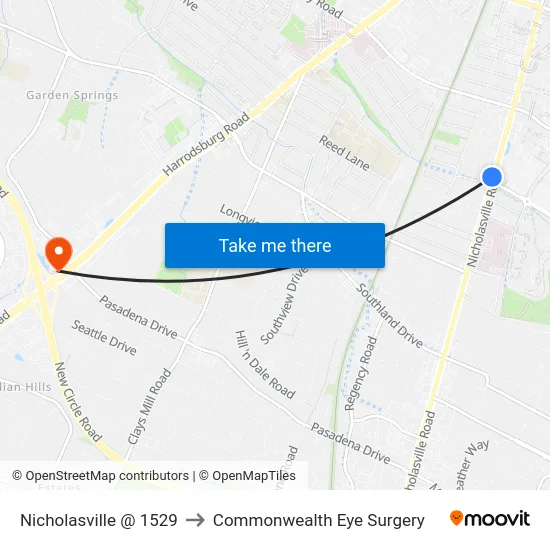 Nicholasville @ 1529 to Commonwealth Eye Surgery map