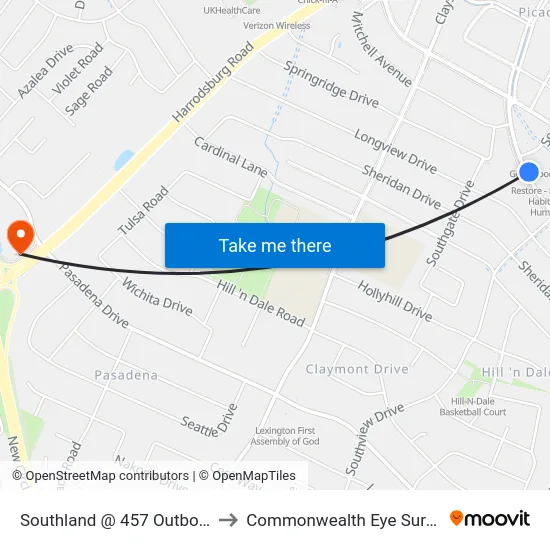 Southland @ 457 Outbound to Commonwealth Eye Surgery map
