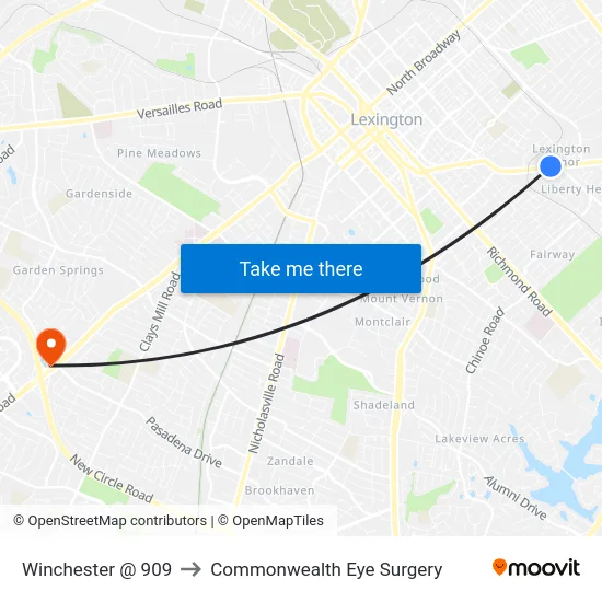 Winchester @ 909 to Commonwealth Eye Surgery map