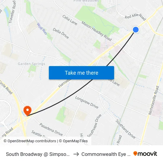 South Broadway @ Simpson Inbound to Commonwealth Eye Surgery map