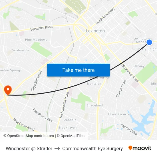 Winchester @ Strader to Commonwealth Eye Surgery map