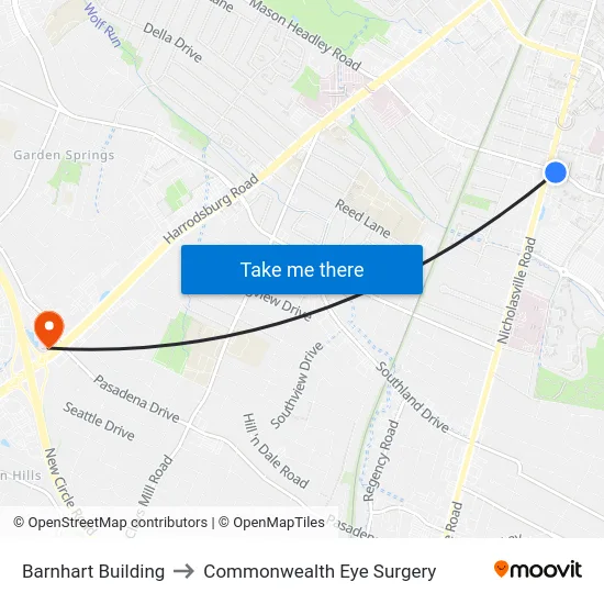 Barnhart Building to Commonwealth Eye Surgery map