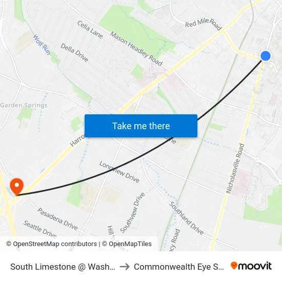 South Limestone @ Washington to Commonwealth Eye Surgery map