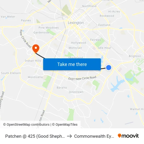 Patchen @ 425 (Good Shepherd Church) to Commonwealth Eye Surgery map