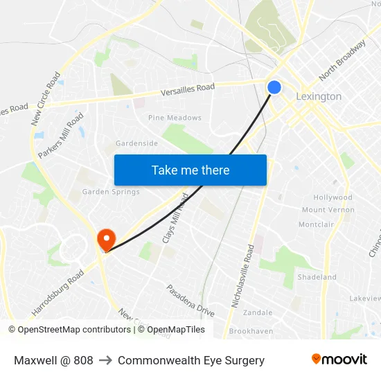 Maxwell @ 808 to Commonwealth Eye Surgery map