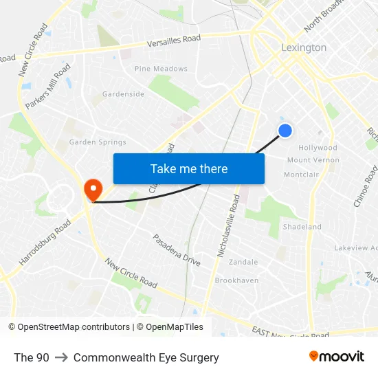 The 90 to Commonwealth Eye Surgery map