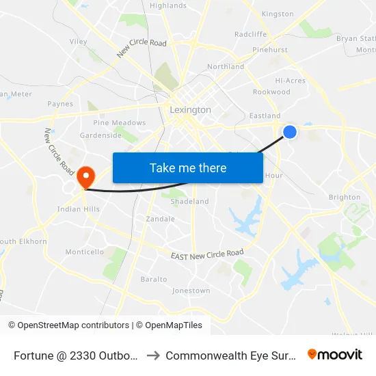 Fortune @ 2330 Outbound to Commonwealth Eye Surgery map