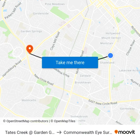 Tates Creek @ Garden Grove to Commonwealth Eye Surgery map