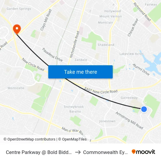 Centre Parkway @ Bold Bidder Outbound to Commonwealth Eye Surgery map