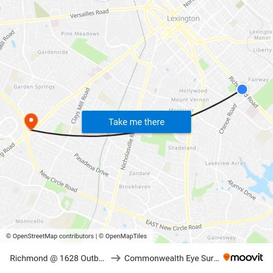 Richmond @ 1628 Outbound to Commonwealth Eye Surgery map