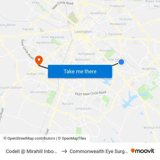 Codell @ Mirahill Inbound to Commonwealth Eye Surgery map