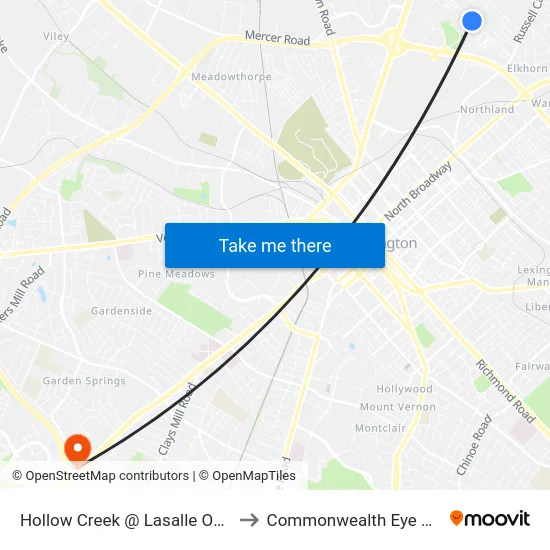 Hollow Creek @ Lasalle Outbound to Commonwealth Eye Surgery map