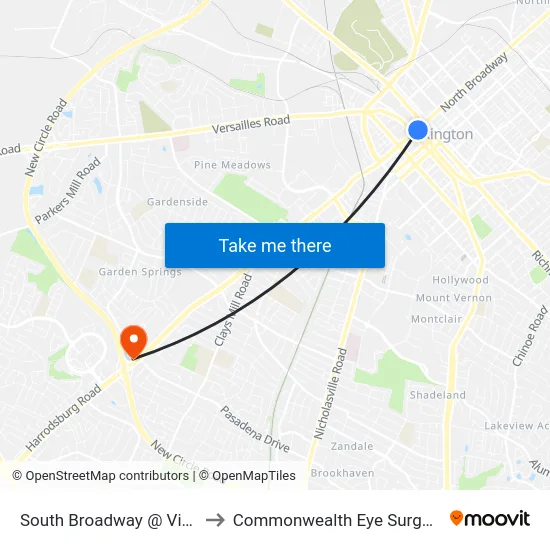 South Broadway @ Vine to Commonwealth Eye Surgery map