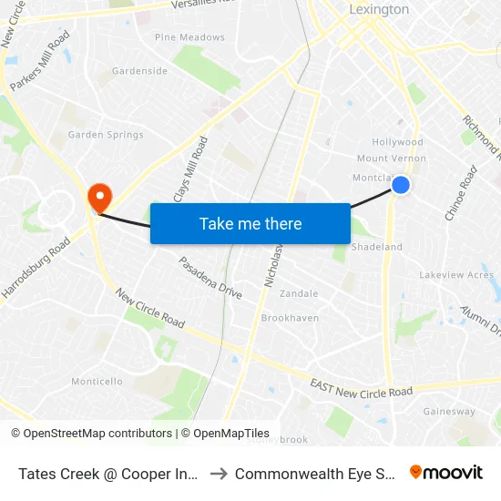 Tates Creek @ Cooper Inbound to Commonwealth Eye Surgery map