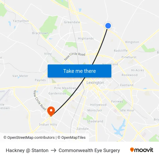 Hackney @ Stanton to Commonwealth Eye Surgery map