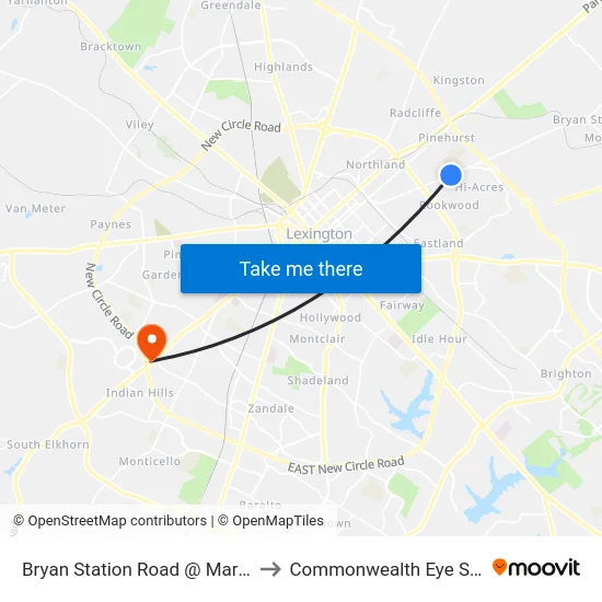 Bryan Station Road @ Mariemont to Commonwealth Eye Surgery map