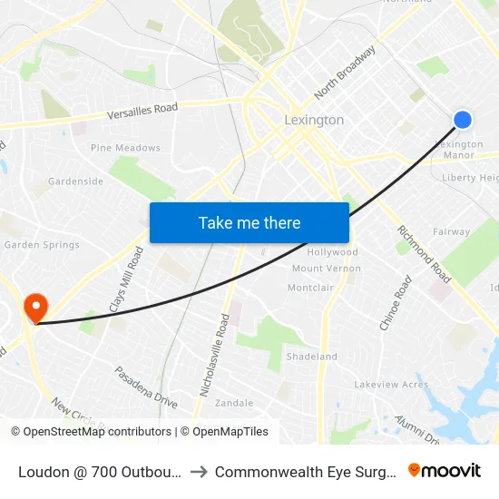 Loudon @ 700 Outbound to Commonwealth Eye Surgery map