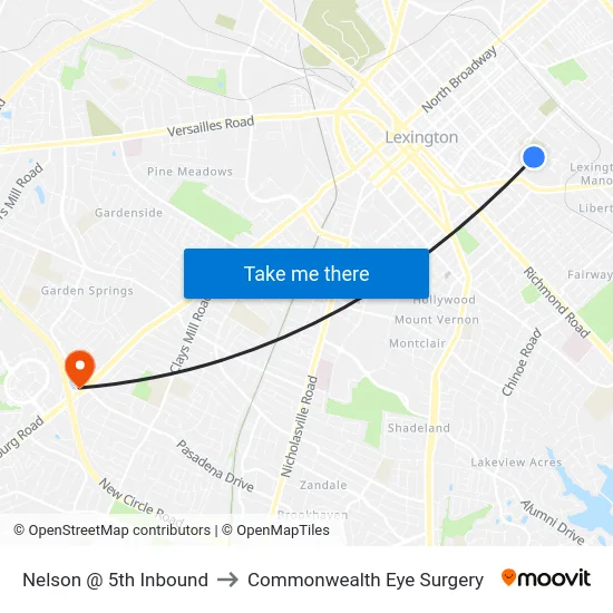 Nelson @ 5th Inbound to Commonwealth Eye Surgery map