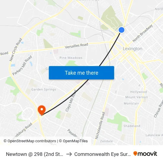 Newtown @ 298 (2nd Street) to Commonwealth Eye Surgery map