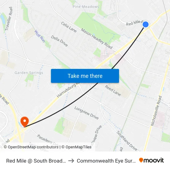 Red Mile @ South Broadway to Commonwealth Eye Surgery map