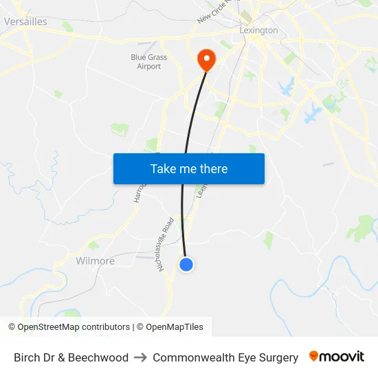 Birch Dr & Beechwood to Commonwealth Eye Surgery map