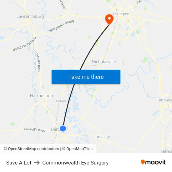 Save A Lot to Commonwealth Eye Surgery map