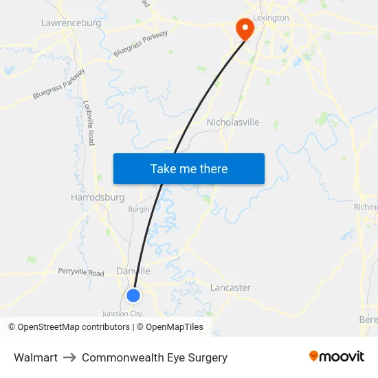 Walmart to Commonwealth Eye Surgery map