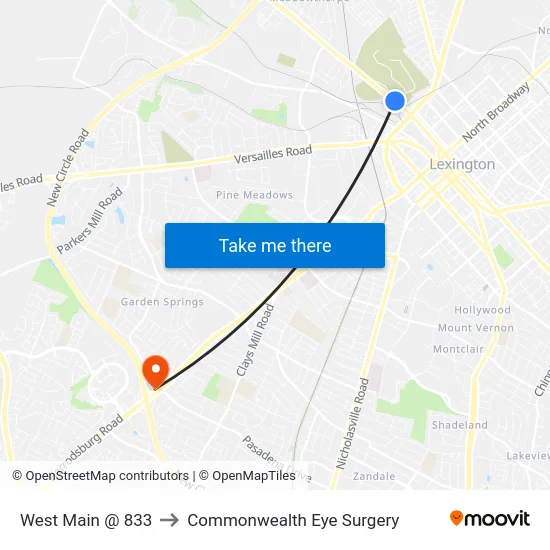 West Main @ 833 to Commonwealth Eye Surgery map
