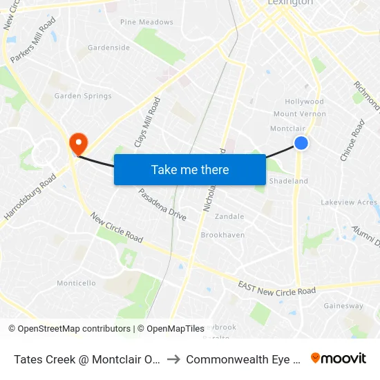 Tates Creek @ Montclair Outbound to Commonwealth Eye Surgery map