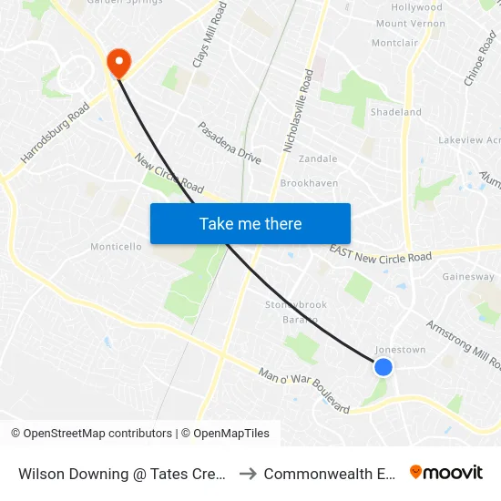 Wilson Downing @ Tates Creek Ctr Inbound to Commonwealth Eye Surgery map