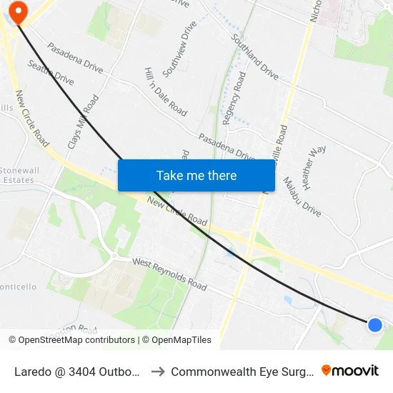 Laredo @ 3404 Outbound to Commonwealth Eye Surgery map