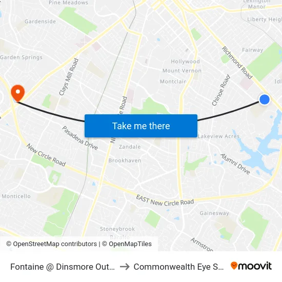 Fontaine @ Dinsmore Outbound to Commonwealth Eye Surgery map