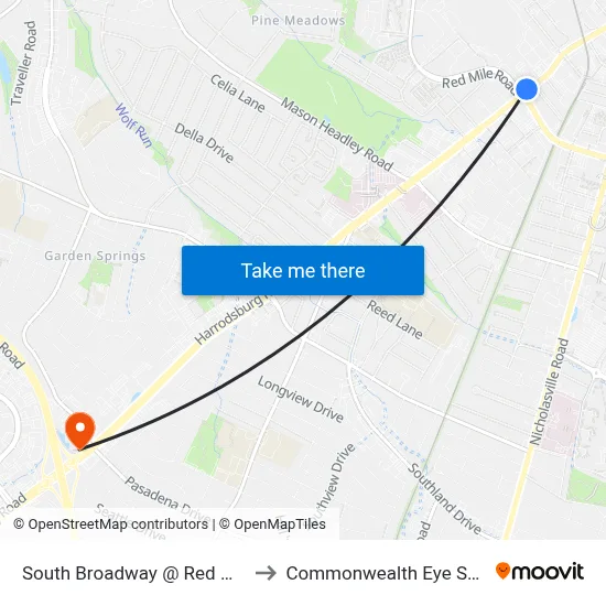 South Broadway @ Red Mile Ob to Commonwealth Eye Surgery map