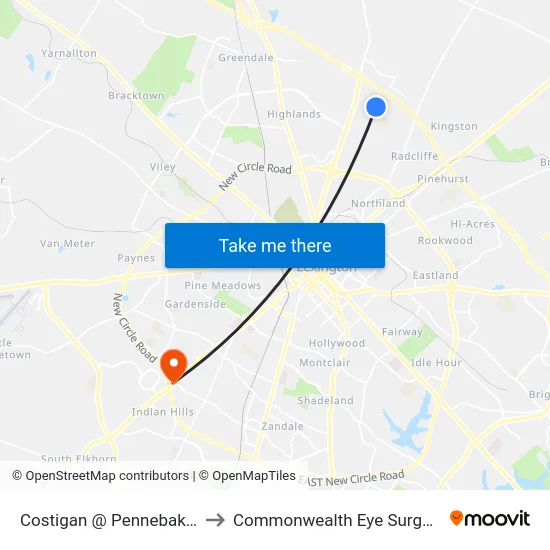 Costigan @ Pennebaker to Commonwealth Eye Surgery map