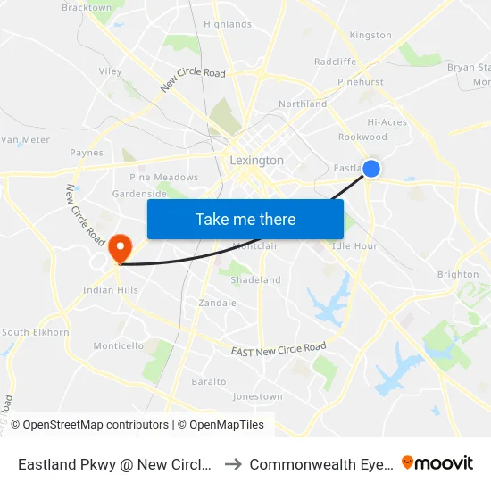 Eastland Pkwy @ New Circle Outbound to Commonwealth Eye Surgery map
