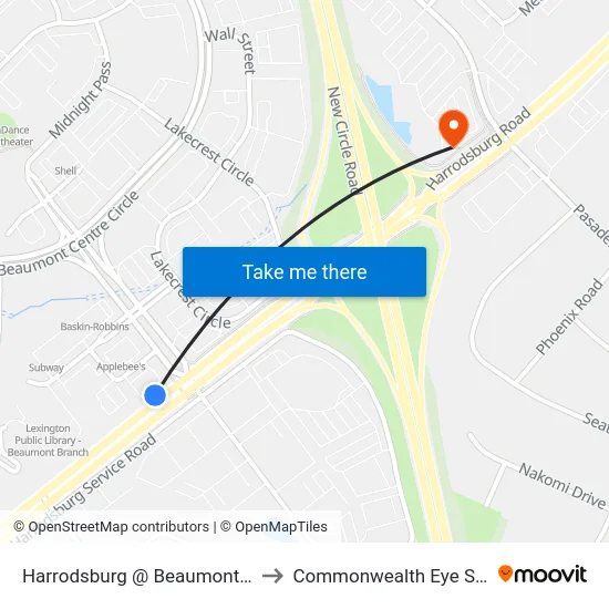 Harrodsburg @ Beaumont Centre to Commonwealth Eye Surgery map