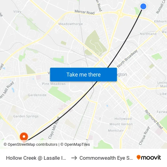 Hollow Creek @ Lasalle Inbound to Commonwealth Eye Surgery map