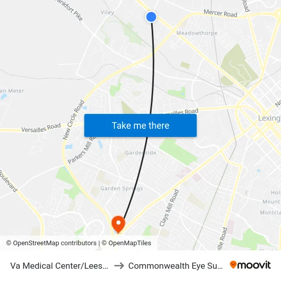 Va Medical Center/Leestown to Commonwealth Eye Surgery map