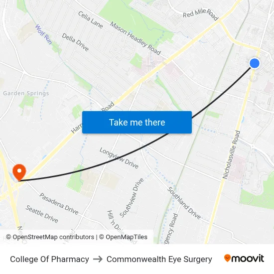 College Of Pharmacy to Commonwealth Eye Surgery map