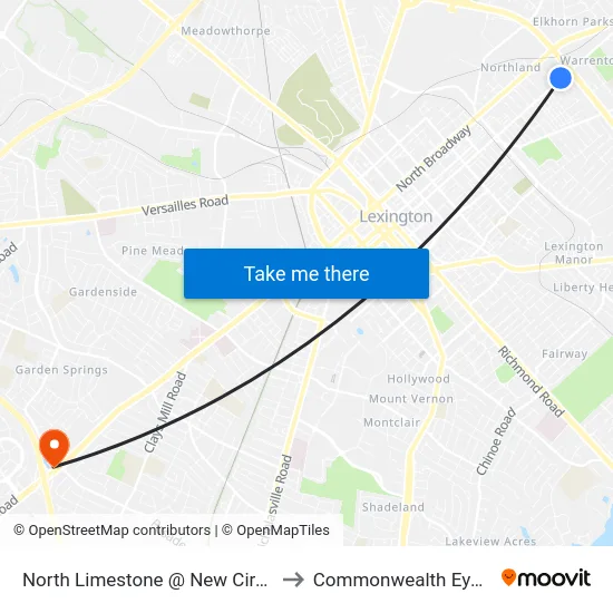 North Limestone @ New Circle Inbound to Commonwealth Eye Surgery map