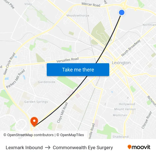 Lexmark Inbound to Commonwealth Eye Surgery map