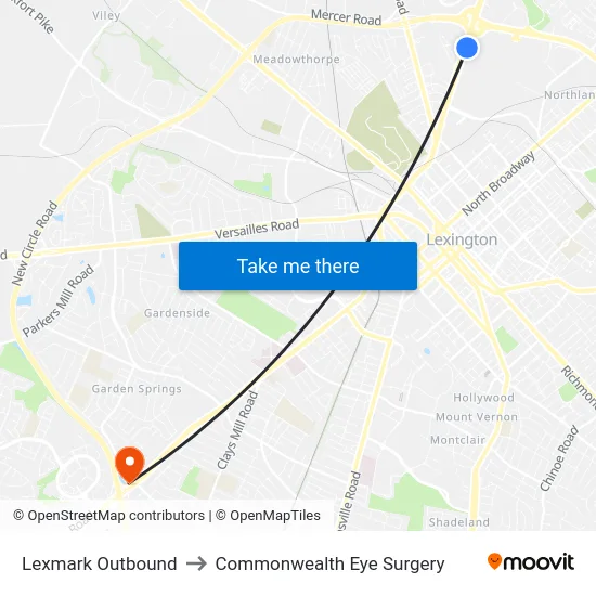 Lexmark Outbound to Commonwealth Eye Surgery map