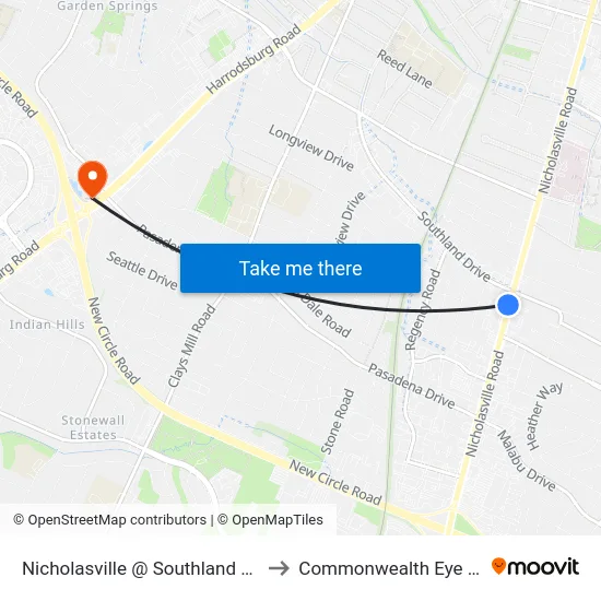 Nicholasville @ Southland Outbound to Commonwealth Eye Surgery map