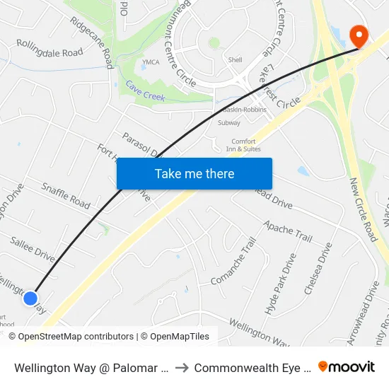 Wellington Way @ Palomar Center Dr to Commonwealth Eye Surgery map