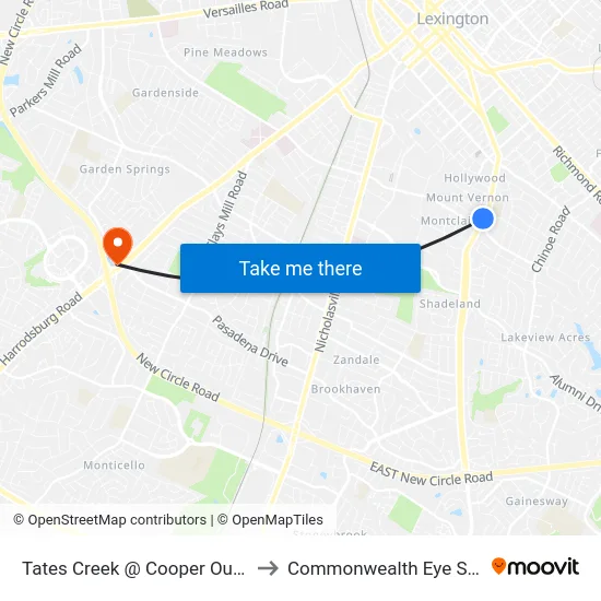 Tates Creek @ Cooper Outbound to Commonwealth Eye Surgery map