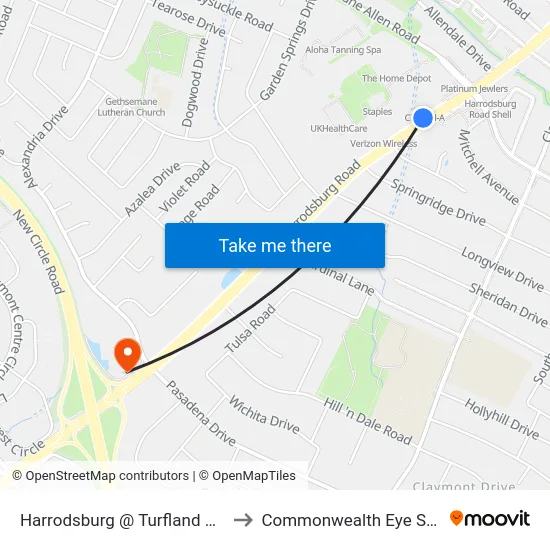 Harrodsburg @ Turfland Mall Ob to Commonwealth Eye Surgery map